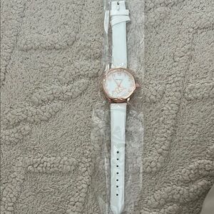 White and Gold Minimalist Watch with Leather Strap